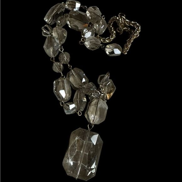 Saks Fifth Avenue Vintage Iridescent Smoky Taupe / Tan Crystal Necklace Goldtone - Picture 4 of 11